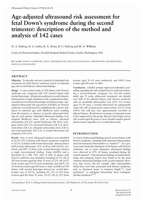 Down Syndrome Age Adjusted Ultrasound Risk Assessment .